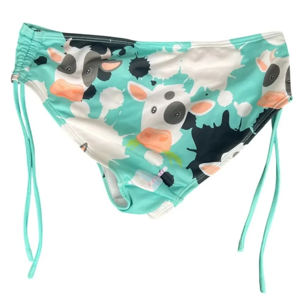 Patty Sandy Cow AOP Teal Swim Bottoms Girls Size 12